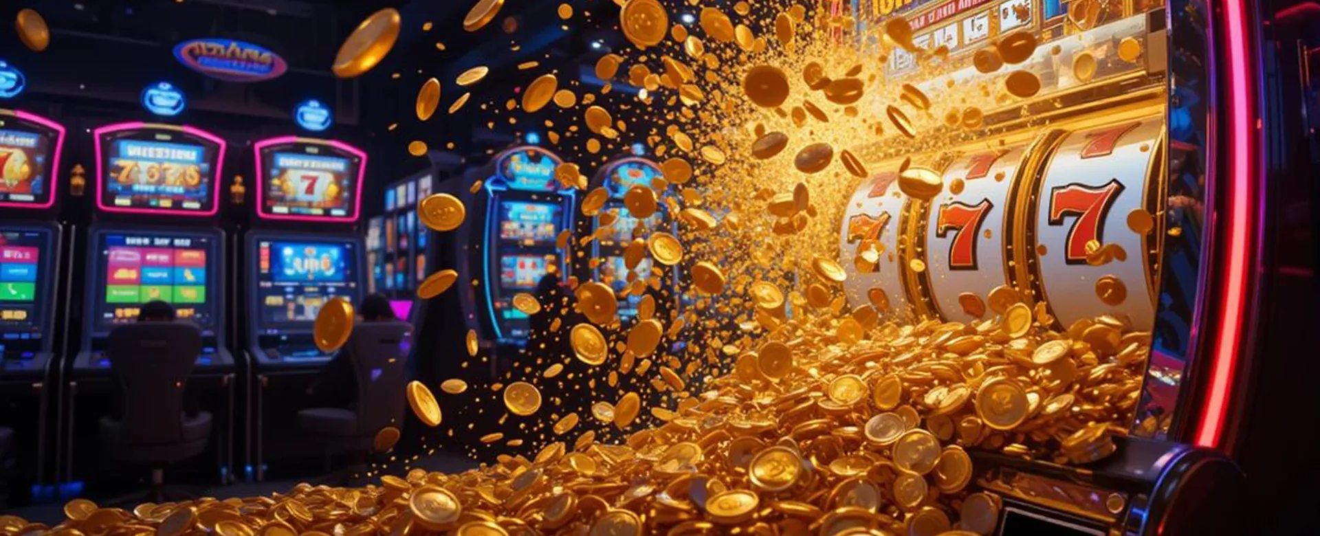 A new player learning how to use helpslotwin with a laptop and slot machine symbols in the background, set in a luxurious black and gold online casino environment.